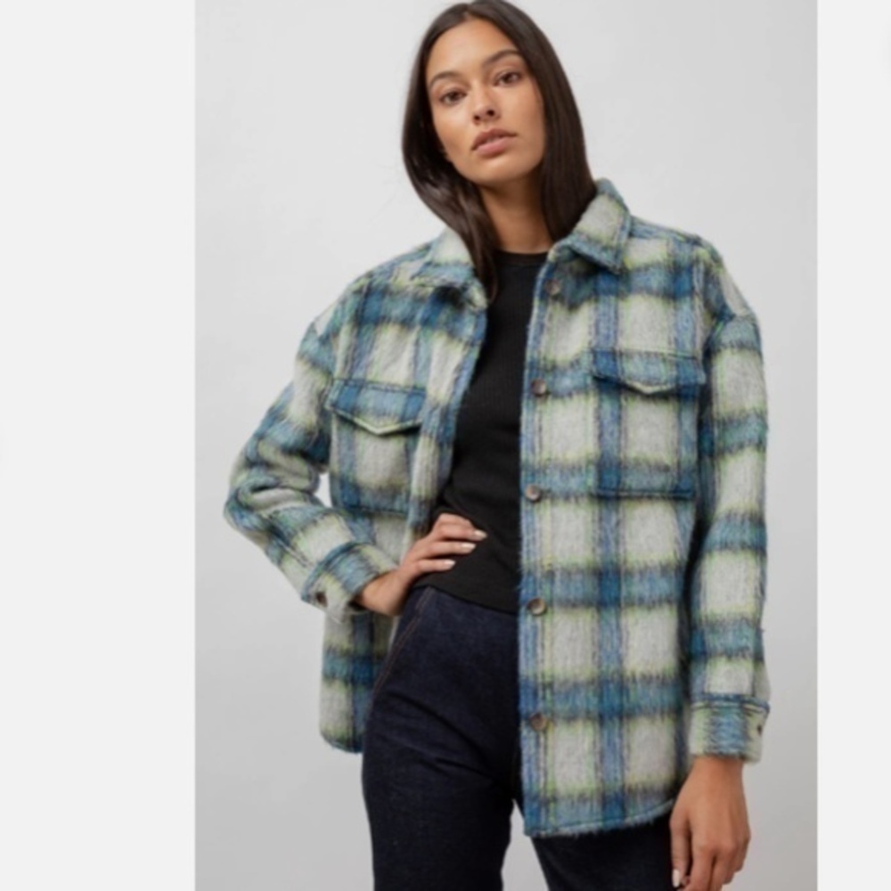 Rails Turner Green Blue Plaid Fuzzy Shirt Jacket Shacket M